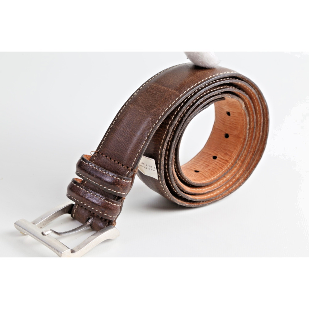 Water Buffalo Brown Saddle Leather Waist Belt Classic Buckle Size 42